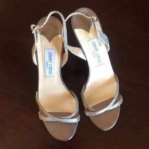 Authentic Jimmy Choo London silver strappy sandals